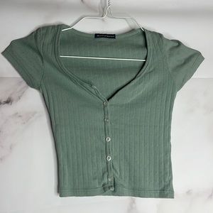 Brandy Melville Zelly Top- Green Floral print on shirt